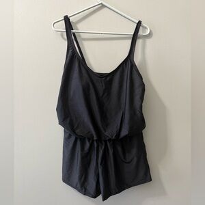 Ellen Tracy Black One Piece Swim Romper‎ Elastic Waist Women’s NEW